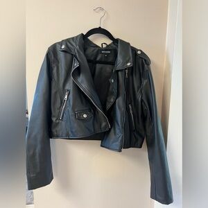PrettyLittleThing cropped leather jacket. Size 14